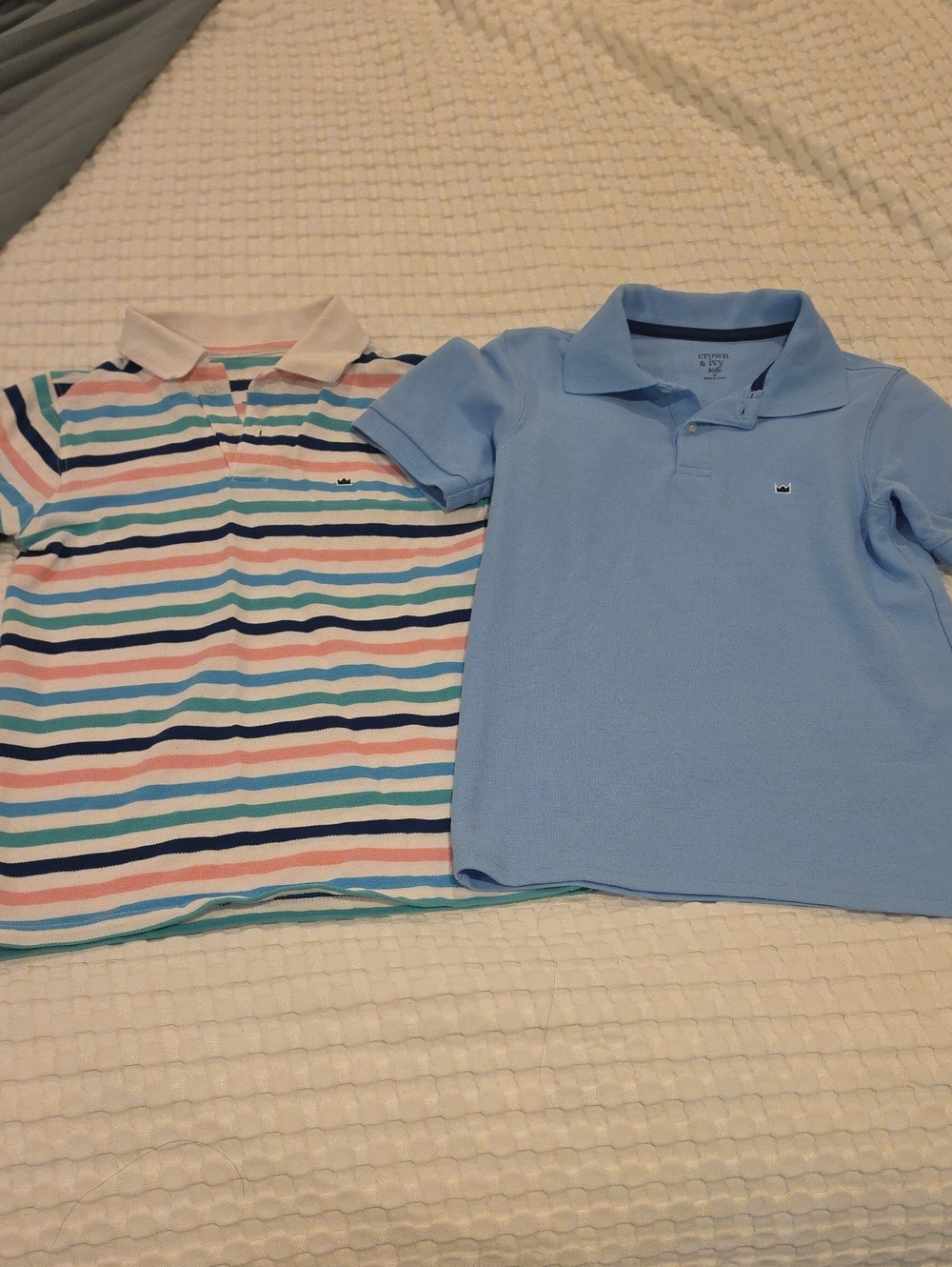crown & ivy Light Blue Polo and Multicolor Striped Polo Set